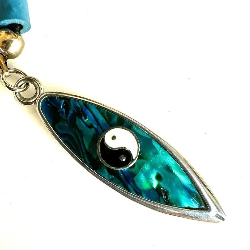 Abalone Paua Shell Yin Yang Surfboard Pendant Necklace